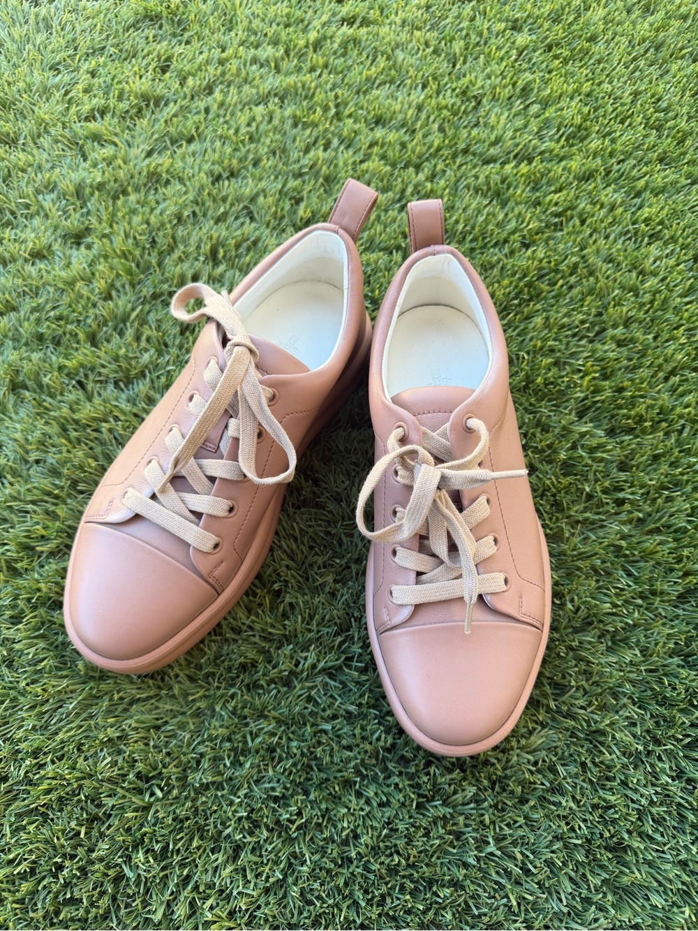 Hermes Blush Pink Leather Lace-Up Sneakers